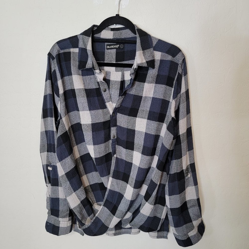 Blank NYC Zelda Cross Button Down Top Blue Large